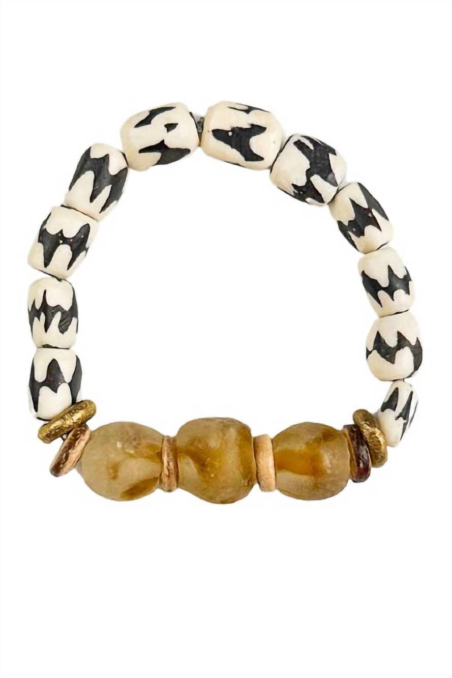 NEW TWINE & TWIG women's tribal stack bracelet in camel batik